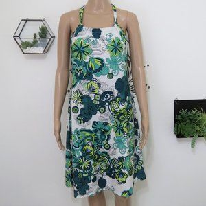 Prana Green and White Floral Cotton Sundress M